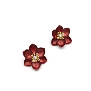Lotus Çiçek Küpe - Kırmızı