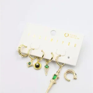 Renkli Taşlı Set Küpe - Altın