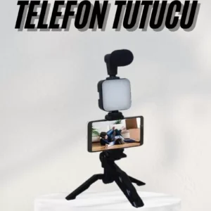 Telefon Tutucu Led Işıklı Kumandalı Mikrofon Telefon Vlog Video Kayıt