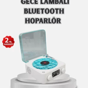 3-ü-1 Gece Işığı Bluetooth Hoparlör Dijital Saat Vintage Plak Çalar Tasarımlı
