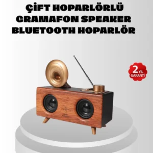Çift Hoparlörlü Retro Bluetooth Speaker 1800mah Bataryalı Aux Usb Sd Kartlı