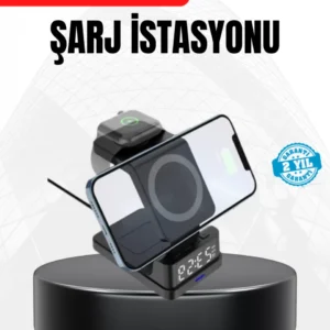 Led Dijital Saatli Kablosuz Şarj Cihazı – 3 Parlaklık Ayarlı, Şarj Koruma Teknolojili