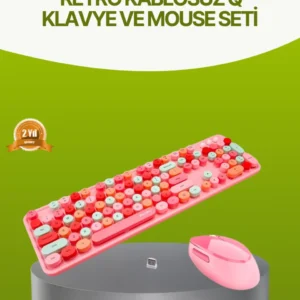 Bluetooth Retro Kablosuz Klavye Ve Mouse Seti – 3 Cihaz Bağlantılı, Sessiz Tuş, Uzun Pil Ömrü