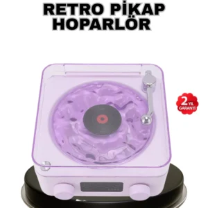 Projektör Işıklı Retro Hoparlör Bluetooth Aux Usb Hafıza Kartlı 360° Sesli Şarjlı