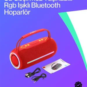 360 Rgb Led'li Taşınabilir Bluetooth Hoparlör – Kırmızı, Usb/tf Destekli