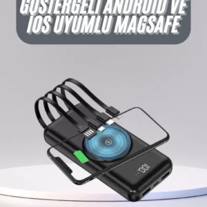 Kablosuz Çoklu Şarj Girişli 10.000 Mah Kablolu Powerbank Taşınabilir
