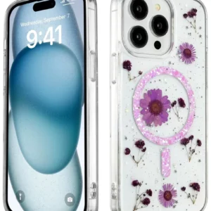 Newface İphone 14 Pro Kılıf Daisy Simli Magsafe Kapak - Mor