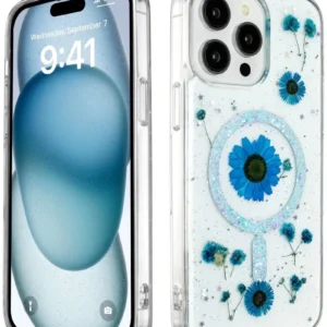 Newface İphone 14 Pro Max Kılıf Daisy Simli Magsafe Kapak - Mavi