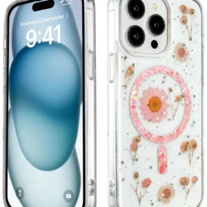 Newface İphone 14 Pro Max Kılıf Daisy Simli Magsafe Kapak - Pembe