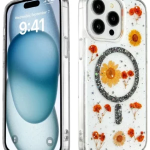 Newface İphone 15 Pro Max Kılıf Daisy Simli Magsafe Kapak - Siyah