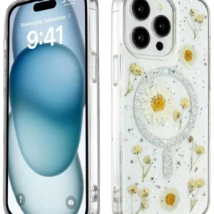 Newface İphone 15 Pro Max Kılıf Daisy Simli Magsafe Kapak - Gümüş