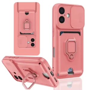 Newface İphone 16 Kılıf Zuma Kartvizitli Yüzüklü Silikon - Pembe