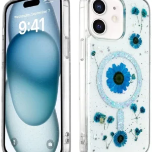 Newface İphone 12 Kılıf Daisy Simli Magsafe Kapak - Mavi