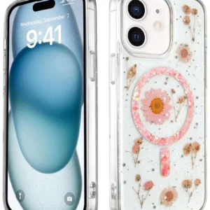 Newface İphone 12 Kılıf Daisy Simli Magsafe Kapak - Pembe