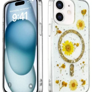 Newface İphone 12 Kılıf Daisy Simli Magsafe Kapak - Gold