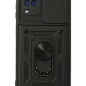 Newface Samsung Galaxy A22 Kılıf Pars Lens Yüzüklü Silikon - Siyah