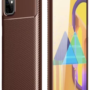 Newface Samsung Galaxy M51 Kılıf Auto Focus Karbon Kapak - Kahverengi