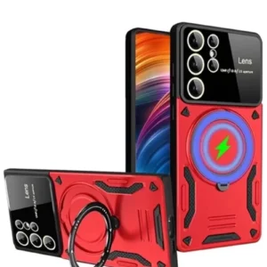 Newface Samsung Galaxy S24 Ultra Kılıf Joy Lens Standlı Kapak - Kırmızı