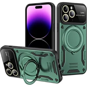 Newface İphone 16 Pro Kılıf Joy Lens Standlı Kapak - Koyu Yeşil