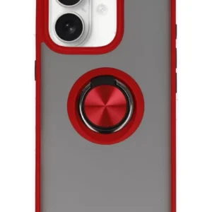 Newface İphone 16 Kılıf Montreal Yüzüklü Silikon Kapak - Kırmızı