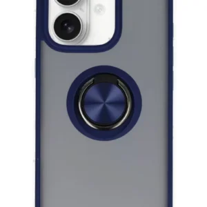 Newface İphone 16 Kılıf Montreal Yüzüklü Silikon Kapak - Lacivert