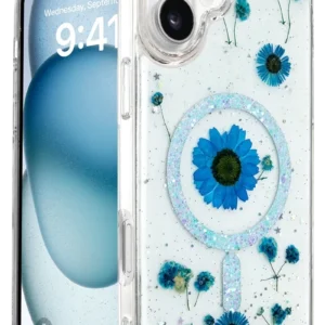 Newface İphone 16 Kılıf Daisy Simli Magsafe Kapak - Mavi