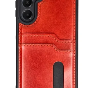 Newface Samsung Galaxy S24 Fe Kılıf Sara Kartvizitli Deri Kılıf - Kırmızı