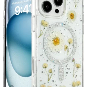 Newface İphone 16 Pro Kılıf Daisy Simli Magsafe Kapak - Gümüş