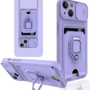 Newface İphone 13 Kılıf Zuma Kartvizitli Yüzüklü Silikon - Lila