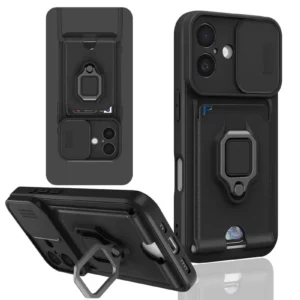 Newface İphone 16 Kılıf Zuma Kartvizitli Yüzüklü Silikon - Siyah