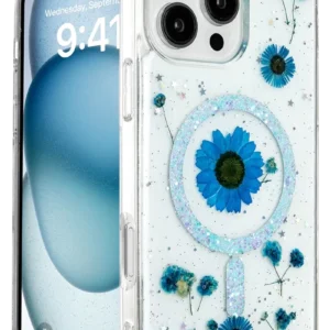 Newface İphone 16 Pro Max Kılıf Daisy Simli Magsafe Kapak - Mavi