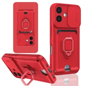 Newface İphone 16 Kılıf Zuma Kartvizitli Yüzüklü Silikon - Kırmızı