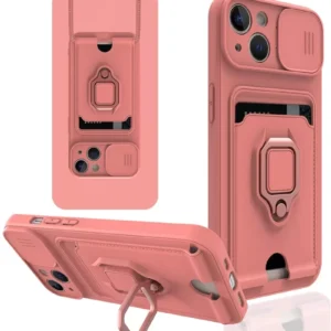 Newface İphone 14 Kılıf Zuma Kartvizitli Yüzüklü Silikon - Pembe