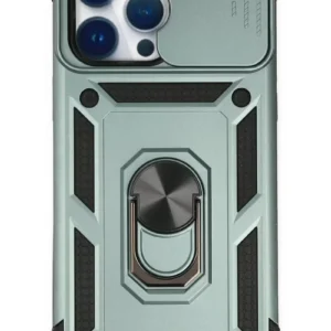 Newface İphone 14 Pro Max Kılıf Pars Lens Yüzüklü Silikon - Yeşil