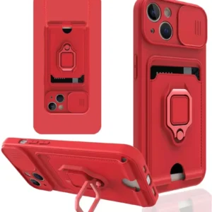 Newface İphone 14 Plus Kılıf Zuma Kartvizitli Yüzüklü Silikon - Kırmızı