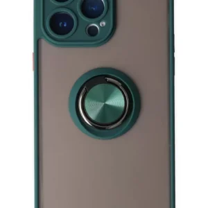 Newface İphone 14 Pro Max Kılıf Montreal Yüzüklü Silikon Kapak - Yeşil