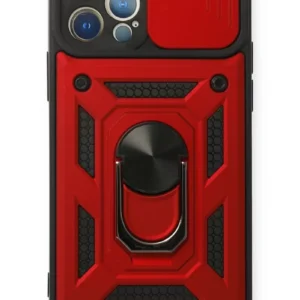 Newface İphone 12 Pro Kılıf Pars Lens Yüzüklü Silikon - Kırmızı