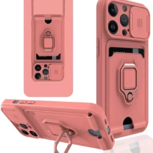 Newface İphone 14 Pro Kılıf Zuma Kartvizitli Yüzüklü Silikon - Pembe