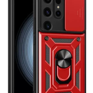 Newface Samsung Galaxy S24 Ultra Kılıf Pars Lens Yüzüklü Silikon - Kırmızı