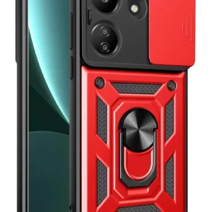 Newface Xiaomi Redmi 13c Kılıf Pars Lens Yüzüklü Silikon - Kırmızı