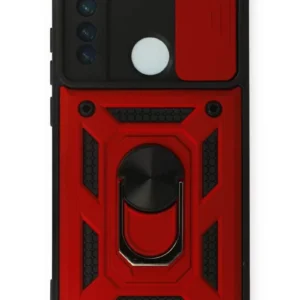 Newface Xiaomi Redmi Note 8 Kılıf Pars Lens Yüzüklü Silikon - Kırmızı