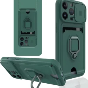 Newface İphone 14 Pro Max Kılıf Zuma Kartvizitli Yüzüklü Silikon - Yeşil