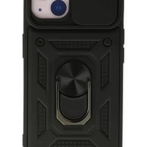 Newface İphone 14 Kılıf Pars Lens Yüzüklü Silikon - Siyah