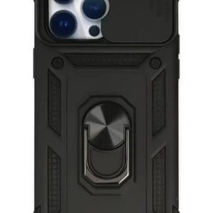 Newface İphone 14 Pro Kılıf Pars Lens Yüzüklü Silikon - Siyah