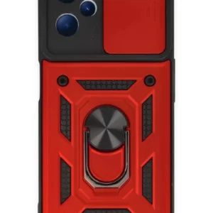 Newface Realme C35 Kılıf Pars Lens Yüzüklü Silikon - Kırmızı