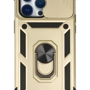 Newface İphone 14 Pro Kılıf Pars Lens Yüzüklü Silikon - Gold