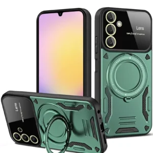 Newface Samsung Galaxy A35 5g Kılıf Joy Lens Standlı Kapak - Koyu Yeşil