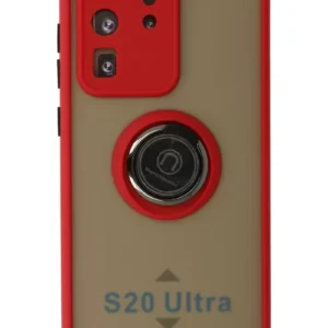 Newface Samsung Galaxy S20 Ultra Kılıf Montreal Yüzüklü Silikon Kapak - Kırmızı