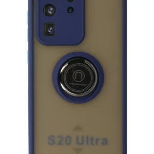 Newface Samsung Galaxy S20 Ultra Kılıf Montreal Yüzüklü Silikon Kapak - Lacivert