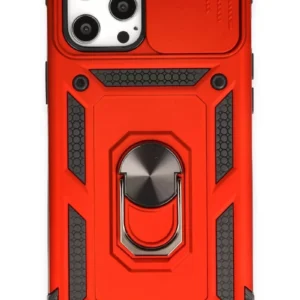 Newface İphone 12 Pro Max Kılıf Pars Lens Yüzüklü Silikon - Kırmızı